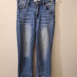 Risen High Rise Stretch Cropped Jeans Women’s Size 3/26 Blue Denim